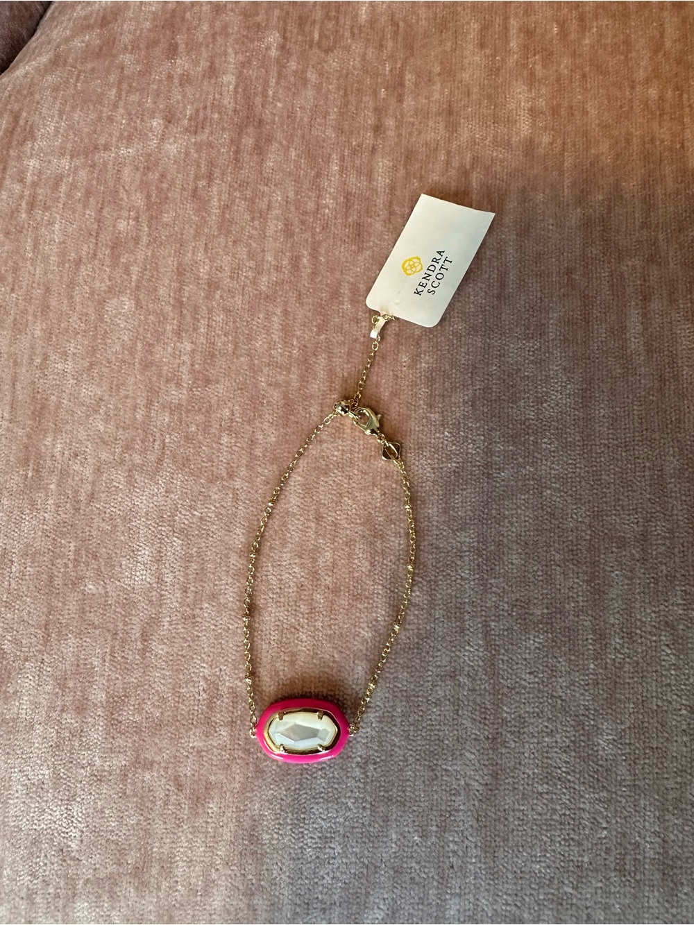 NWT Kendra Scott Enamel Framed Delicate Chain Link Bracelet, Pink, Ivory Mother - Picture 3 of 6